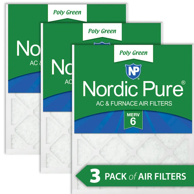 Nordic Pure 18x25x1 MERV 6 Poly Green AC Furnace Air Filter 3 Pack - Captures Dust/Pollen (18x25x1PolyGreen-3)