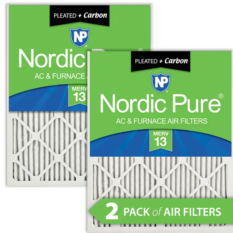 Nordic Pure 16x16x1 Pleated Air Filters MERV 13 Plus Carbon 2 Pack (16x16x1M13+C-2)