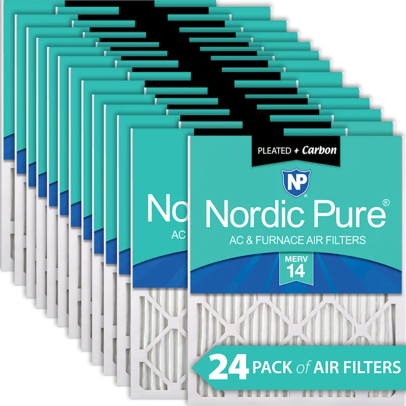 Nordic Pure 10x24x1 Pleated Air Filters MERV 14 Plus Carbon 24 Pack (10x24x1M14+C-24)