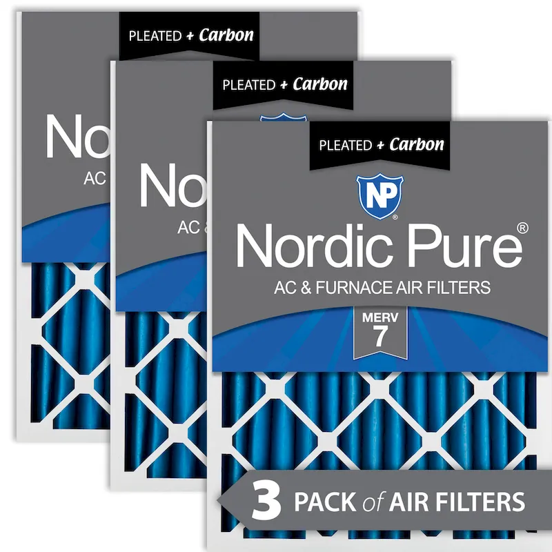 Nordic Pure 18x20x2 Pleated Air Filters MERV 7 Plus Carbon 3 Pack (18x20x2M7+C-3)