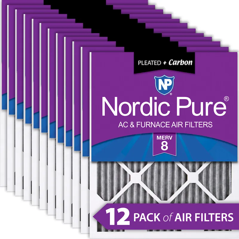 Nordic Pure 16x20x1 (15_1/2x19_1/2) Furnace Air Filters MERV 8 Pleated Plus Carbon 12 Pack (16x20x1PM8C-12)