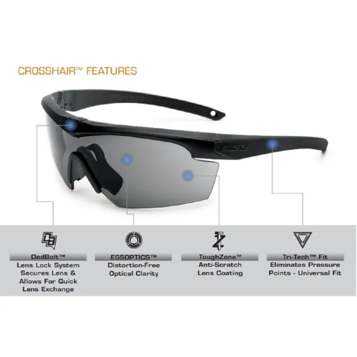 ESS EE9014-05 Crosshair 3LS Safety Glasses, Black , Universal Size, 1 Each