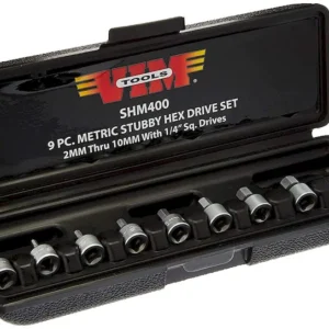 VIM Tools 9 Piece 1/4 Drive Metric Stubby Hex Bit Set (SHM400)