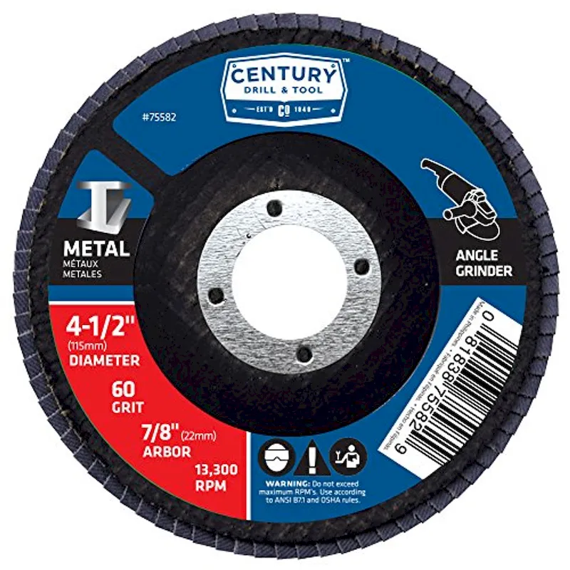 Century Drill Angle Grinder Flap Disc, 60 Grit, 7/8 Arbor (75582)
