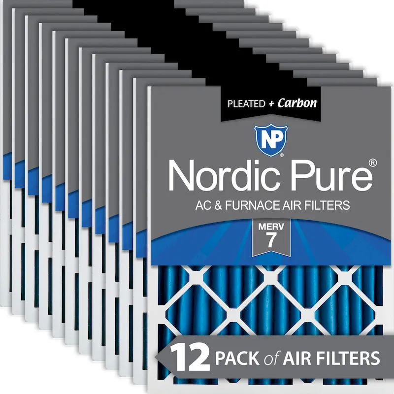 Nordic Pure 18x24x2 Pleated Air Filters MERV 7 Plus Carbon 12 Pack (18x24x2M7+C-12)