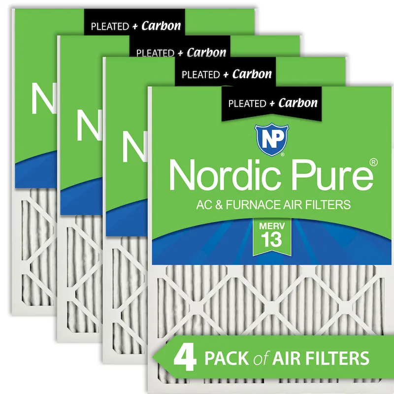 Nordic Pure 18x18x1 (17_3/4x17_3/4) Pleated Air Filters MERV 13 Plus Carbon 4 Pack (18x18x1M13+C-4)