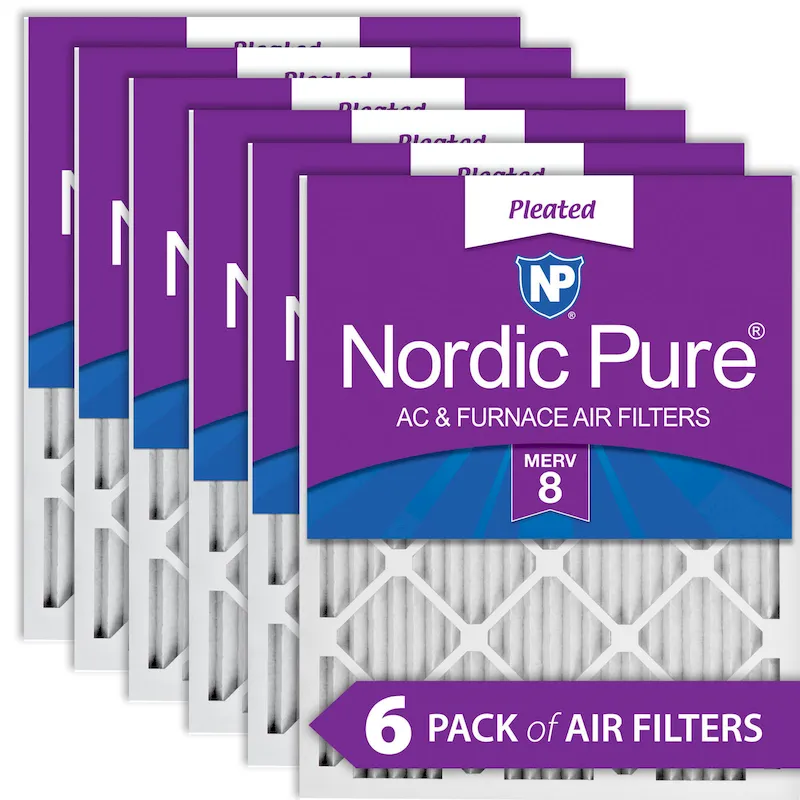 Nordic Pure 14x14x1 (13_3/4x13_3/4) Pleated MERV 8 Air Filters 6 Pack (14x14x1M8-6)