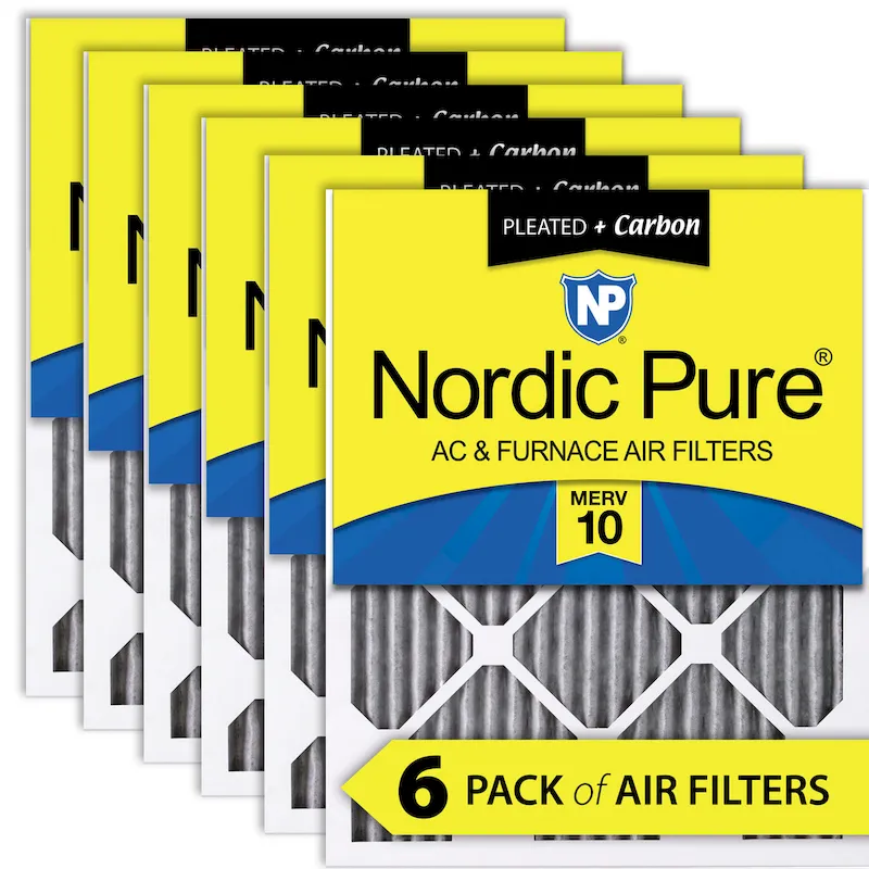 Nordic Pure 10x10x1 Furnace Air Filters MERV 10 Pleated Plus Carbon 6 Pack (10x10x1PM10C-6)