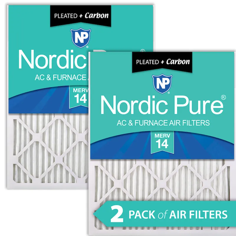 Nordic Pure 20x20x1 (19_1/2x19_1/2) Pleated Air Filters MERV 14 Plus Carbon 2 Pack (20x20x1M14+C-2)