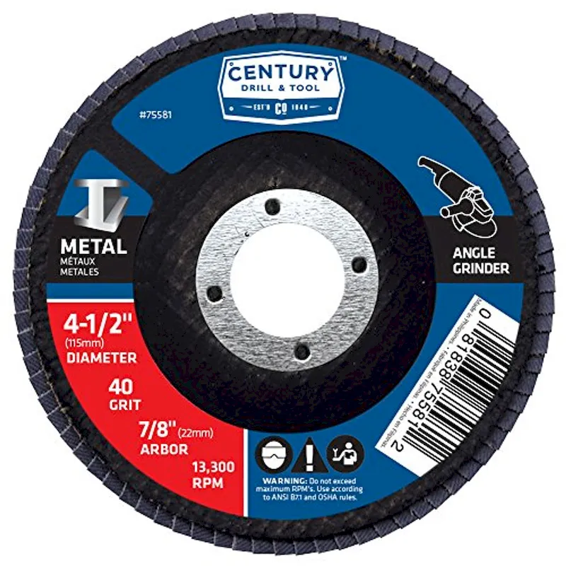 Century Drill Angle Grinder Flap Disc 40 Grit 7/8 Arbor (75581)