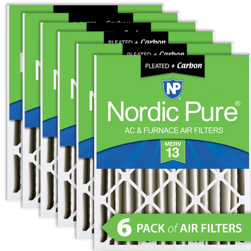 Nordic Pure 16x24x4 (3 5/8) Pleated Air Filters MERV 13 Plus Carbon 6 Pack (16x24x4M13+C-6)