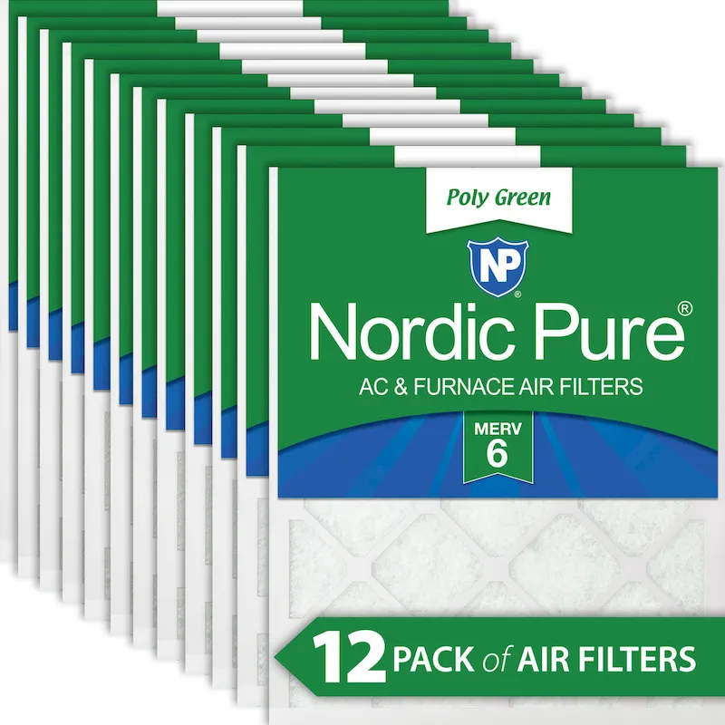 Nordic Pure 16x20x1 MERV 6 Poly Green AC Furnace Air Filter 12 Pack - Captures Dust/Pollen (16x20x1PolyGreen-12)