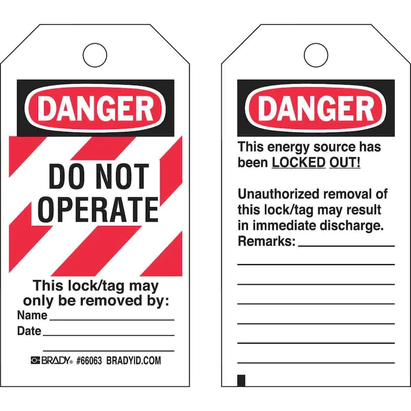 BRADY WORLDWIDE 65520 DANGER Do Not Operate Energy Source Lockout Tagout Tags, Heavy Duty Polyester, Laminated, White, Pack of 25