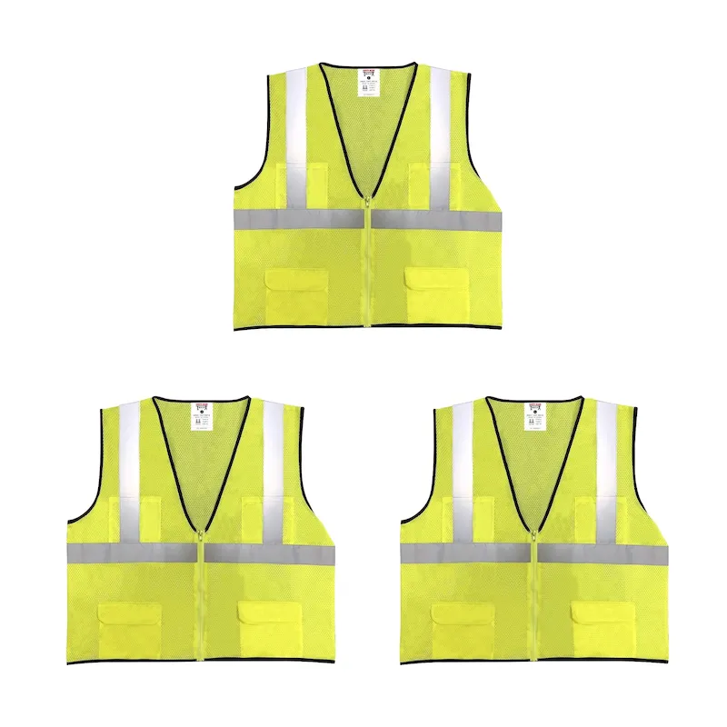 Safety Main 05EAMYZ Economy Vest, Class 2, All Mesh, Hi-Vis Yellow, Pack of 3