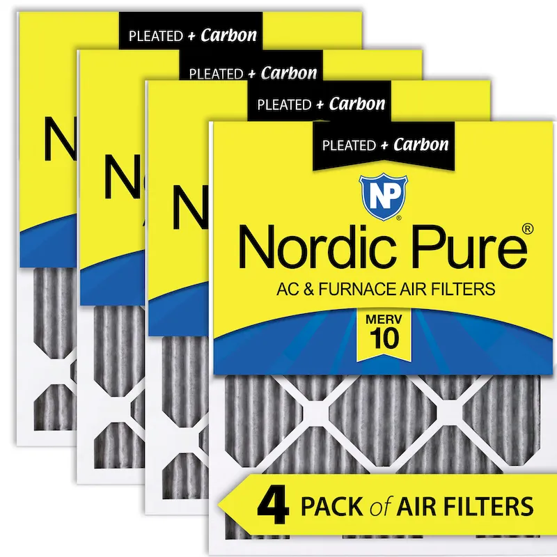 Nordic Pure 18x24x1 (17_1/2x23_1/2) Furnace Air Filters MERV 10 Pleated Plus Carbon 4 Pack (18x24x1PM10C-4)