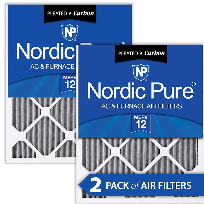 Nordic Pure 24x30x1 Furnace Air Filters MERV 12 Pleated Plus Carbon 2 Pack (24x30x1PM12C-2)