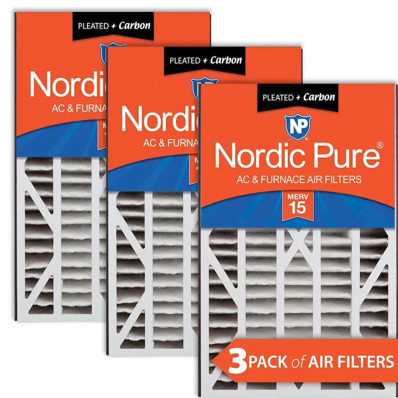 Nordic Pure Air Bear Cub 16x25x3 Air Filter Replacement MERV 15 Plus Carbon 3 Pack (16x25x3ABM15+C-3)