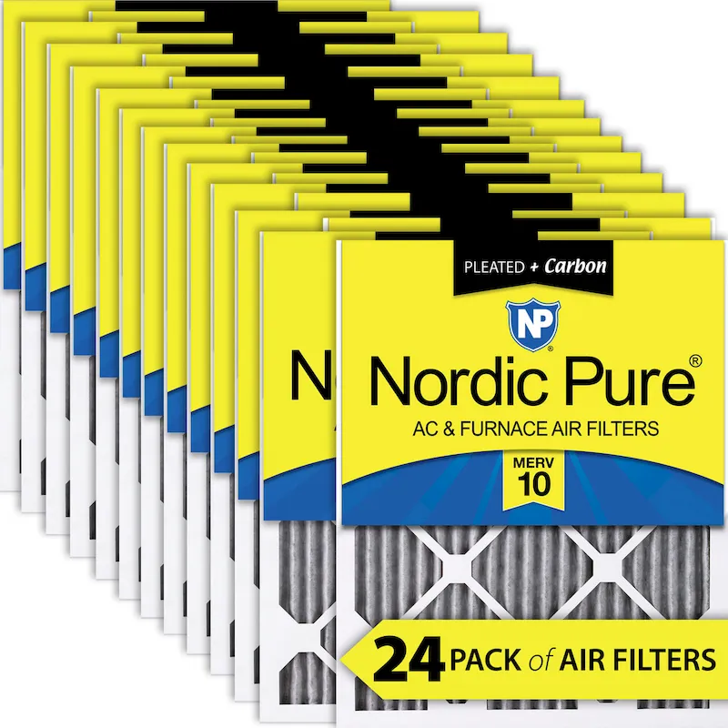 Nordic Pure 20x24x1 (19_1/2x23_7/16) Furnace Air Filters MERV 10 Pleated Plus Carbon 24 Pack (20x24x1PM10C-24)