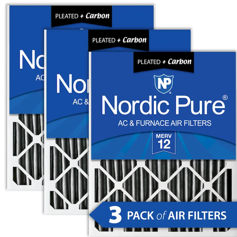 Nordic Pure 12x25x2 Furnace Air Filters MERV 12 Pleated Plus Carbon 3 Pack (12x25x2PM12C-3)