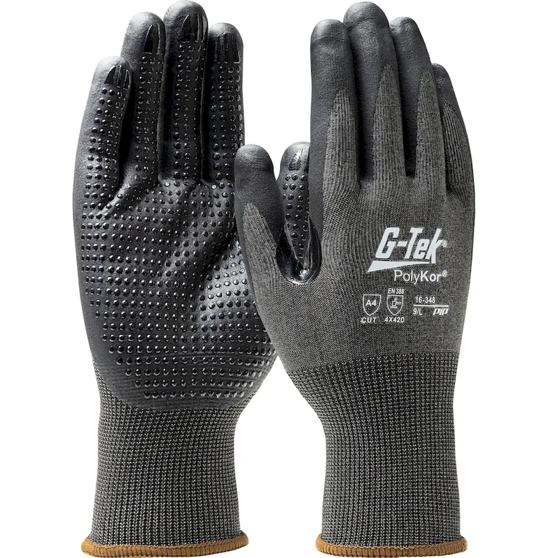 PIP G-Tek PolyKor 16-348 Seamless Knit PolyKor Blended Glove with Nitrile Coated Foam Grip, Salt and Pepper, 1 Dozen