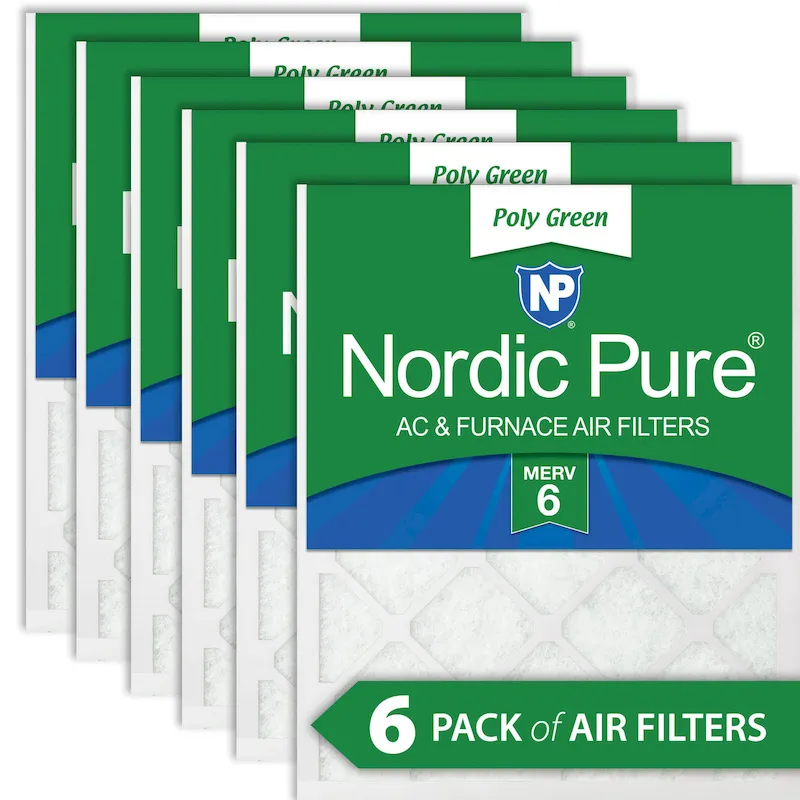 Nordic Pure 16x16x1 MERV 6 Poly Green AC Furnace Air Filter 6 Pack - Captures Dust/Pollen (16x16x1PolyGreen-6)