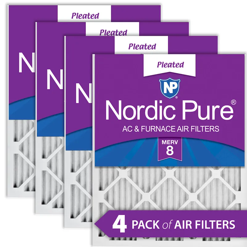 Nordic Pure 14x24x1 (13_3/4x23_3/4) Pleated MERV 8 Air Filters 4 Pack (14x24x1M8-4)