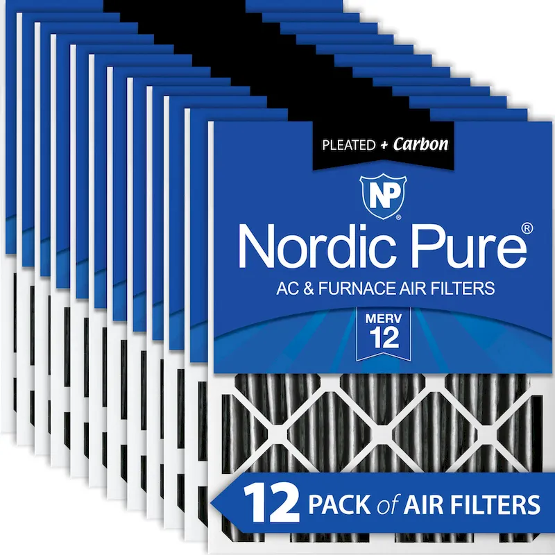 Nordic Pure 18x24x2 Pleated Air Filters MERV 12 Pleated Plus Carbon 12 Pack (18x24x2PM12C-12)