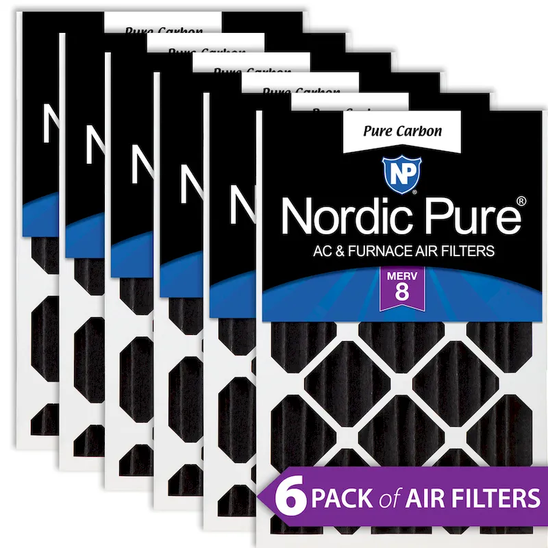 Nordic Pure 16x20x4 (3 5/8) Pure Carbon Pleated Odor Reduction MERV 8 Furnace Filters 6 Pack (16x20x4PCP-6)