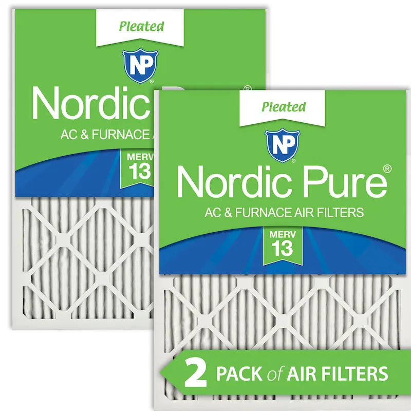 Nordic Pure 16x20x1 (15_1/2x19_1/2) Pleated MERV 13 Air Filters 2 Pack (16x20x1M13-2)