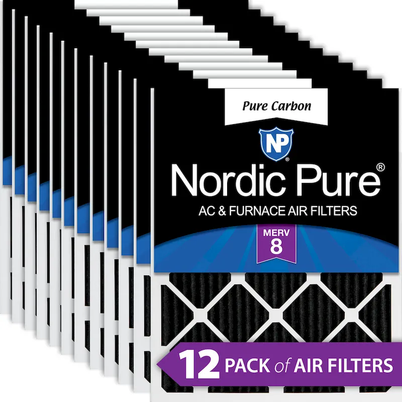 Nordic Pure 10x24x1 Pure Carbon Pleated Odor Reduction Furnace Filters 12 Pack (10x24x1PCP-12)