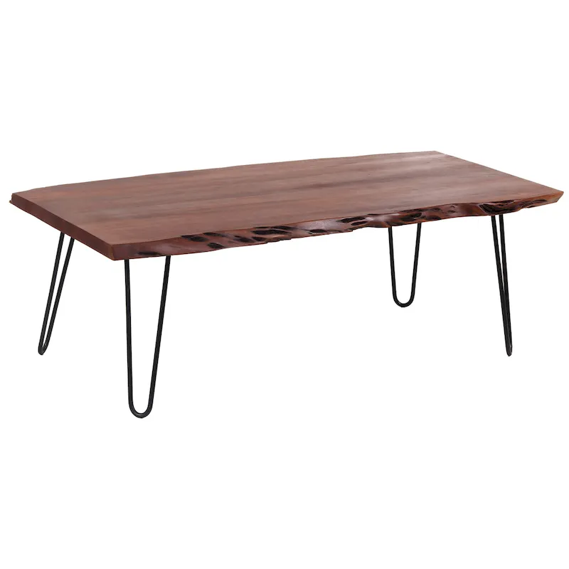 AmeriHome AWLEHPCT Acacia Live Edge Coffee Table with Hair Pin Legs