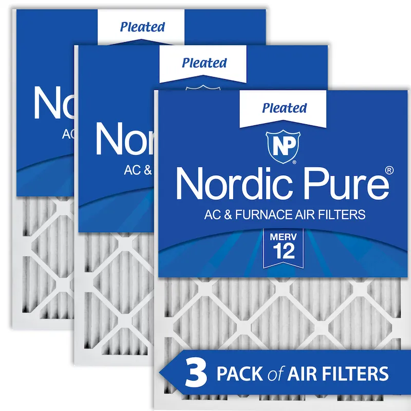 Nordic Pure 12x12x1 (11_3/4x11_3/4) Pleated MERV 12 Air Filters 3 Pack (12x12x1M12-3)