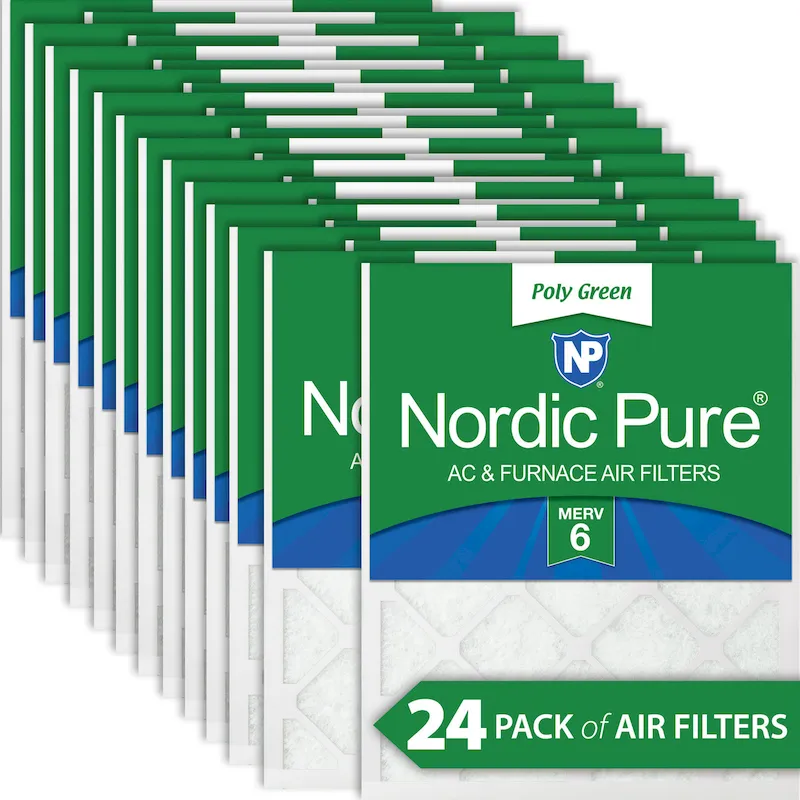 Nordic Pure 18x18x1 MERV 6 Poly Green AC Furnace Air Filter 24 Pack - Captures Dust/Pollen (18x18x1PolyGreen-24)