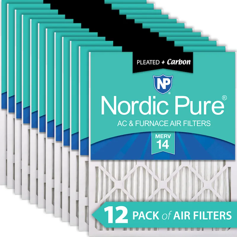 Nordic Pure 18x24x1 (17_1/2x23_1/2) Pleated Air Filters MERV 14 Plus Carbon 12 Pack (18x24x1M14+C-12)