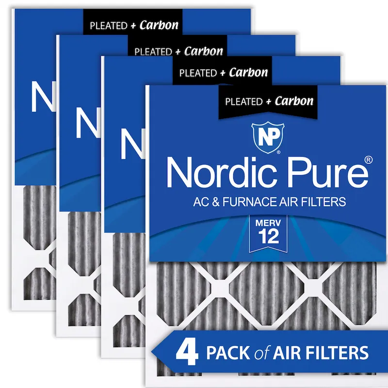 Nordic Pure 18x30x1 (17_3/4x29_3/4) Furnace Air Filters MERV 12 Pleated Plus Carbon 4 Pack (18x30x1PM12C-4)