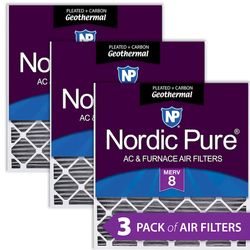 Nordic Pure 28x30x2 Geothermal MERV 8 Pleated Plus Carbon AC Furnace Filters 3 Pack (28x30x2GeoPM8C-3)