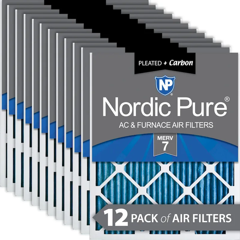 Nordic Pure 12x16x1 Pleated Air Filters MERV 7 Plus Carbon 12 Pack (12x16x1M7+C-12)