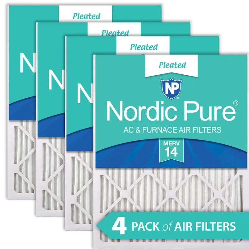 Nordic Pure 16x20x1 (15_1/2x19_1/2) Pleated MERV 14 Air Filters 4 Pack (16x20x1M14-4)