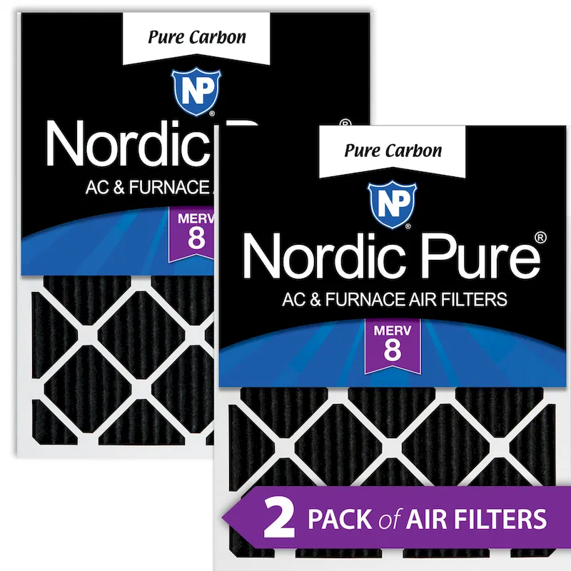 Nordic Pure 12x20x1 (11_1/2x19_1/2) Pure Carbon Odor Reduction Furnace Air Filters 2 Pack (12x20x1PCP-2)