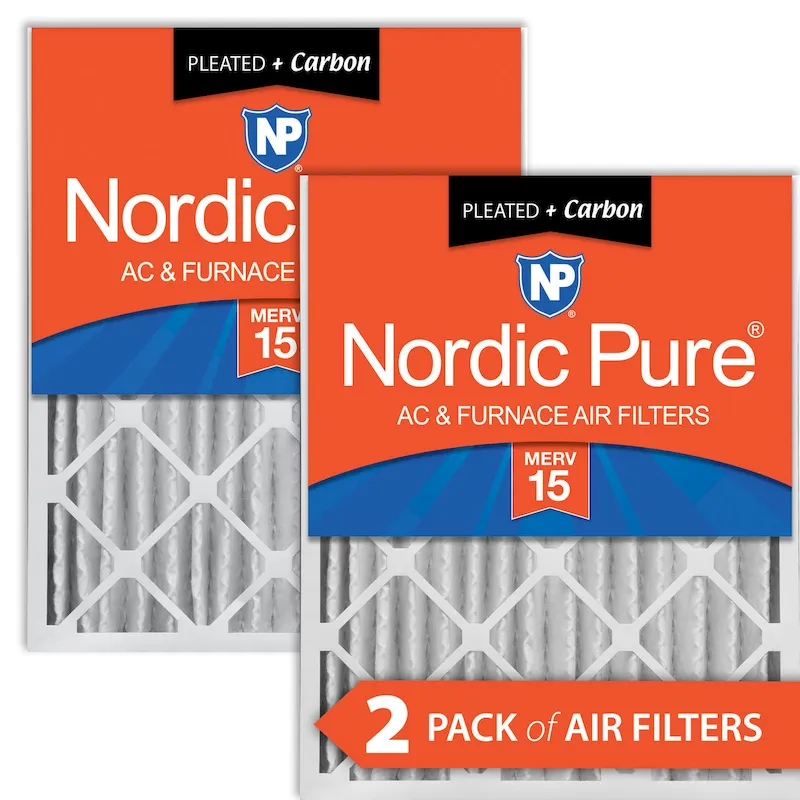 Nordic Pure 20x25x4 (3 5/8) Pleated Air Filters MERV 15 Plus Carbon 2 Pack (20x25x4M15+C-2)
