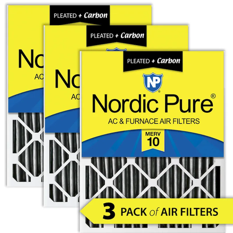 Nordic Pure 20x24x2 Furnace Air Filters MERV 10 Pleated Plus Carbon 3 Pack (20x24x2PM10C-3)