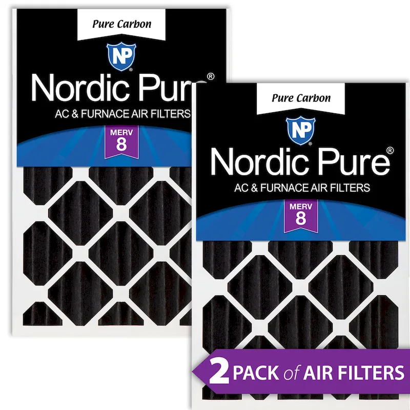 Nordic Pure 12x24x4 (3 5/8) Pure Carbon Pleated Odor Reduction MERV 8 Furnace Filters 2 Pack (12x24x4PCP-2)