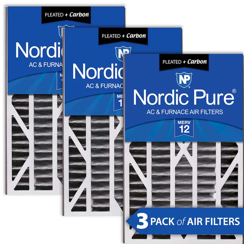 Nordic Pure Air Bear Cub 16x25x3 Air Filter Replacement MERV 12 Pleated Plus Carbon 3 Pack (16x25x3ABPM12C-3)