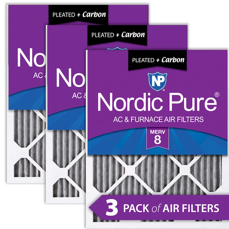 Nordic Pure 14x14x1 (13_3/4x13_3/4) Furnace Air Filters MERV 8 Pleated Plus Carbon 3 Pack (14x14x1PM8C-3)