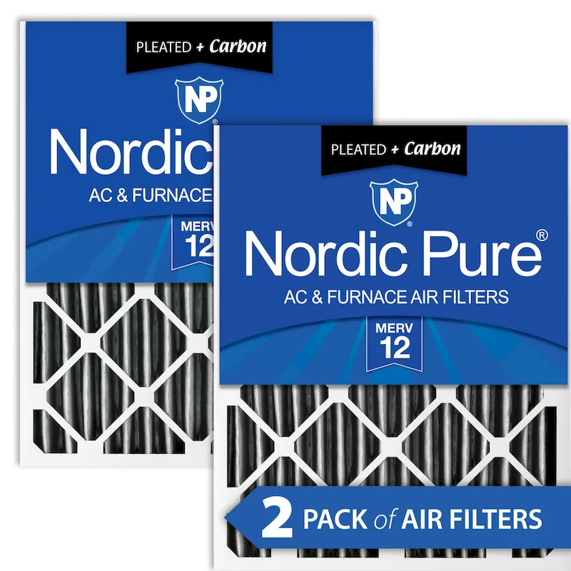 Nordic Pure 20x20x4 (3 5/8) Pleated Air Filter MERV 12 Plus Carbon 2 Pack (20x20x4PM12C-2)