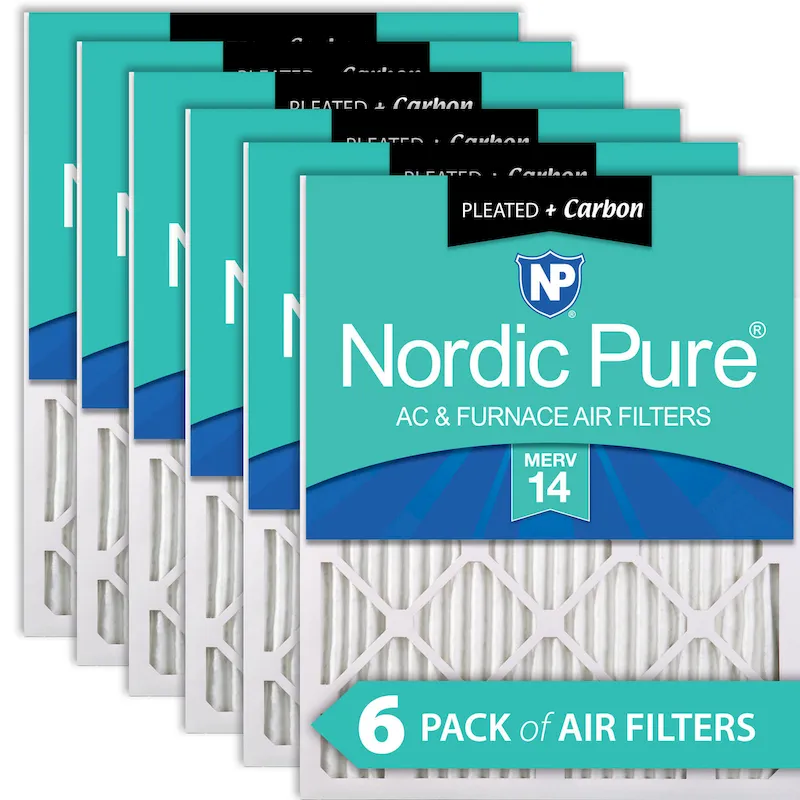 Nordic Pure 12x30x1 (11_7/8x29_7/8) Pleated Air Filters MERV 14 Plus Carbon 6 Pack (12x30x1M14+C-6)