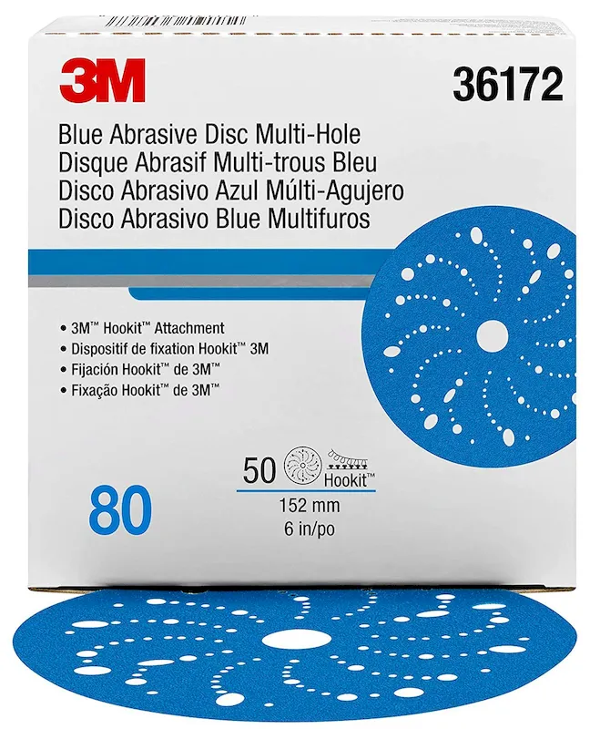 3M 6 80+Grit Multi-Hole Hookit Blue Abrasive Disc (36172)