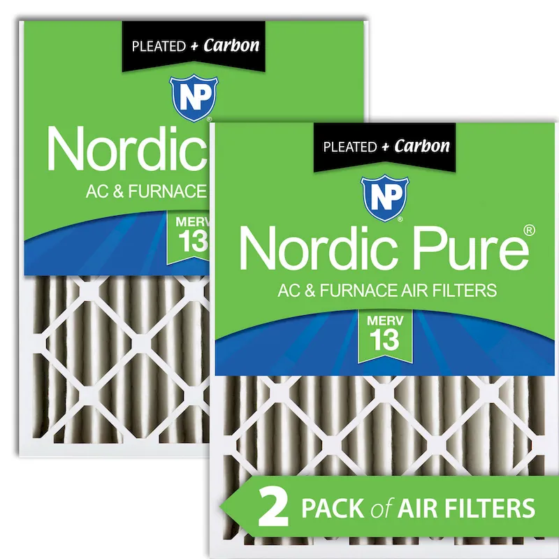 Nordic Pure 20x24x4 (3 5/8) Pleated Air Filters MERV 13 Plus Carbon 2 Pack (20x24x4M13+C-2)