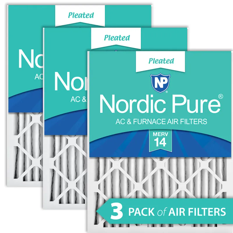 Nordic Pure 20x24x2 Pleated MERV 14 Air Filters 3 Pack (20x24x2M14-3)