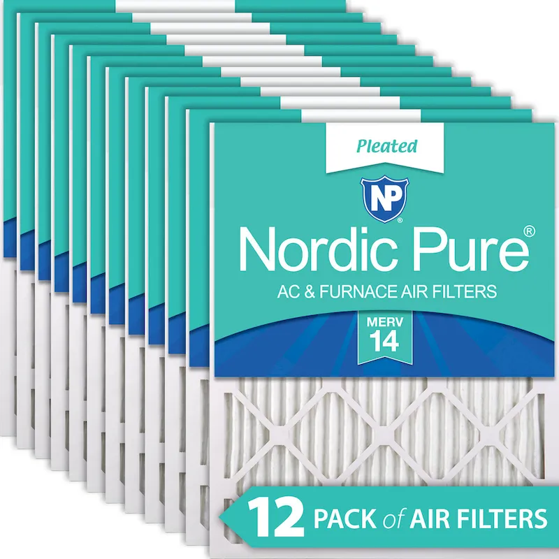 Nordic Pure 20x25x1 (19_1/2x24_1/2) Pleated MERV 14 Air Filters 12 Pack (20x25x1M14-12)